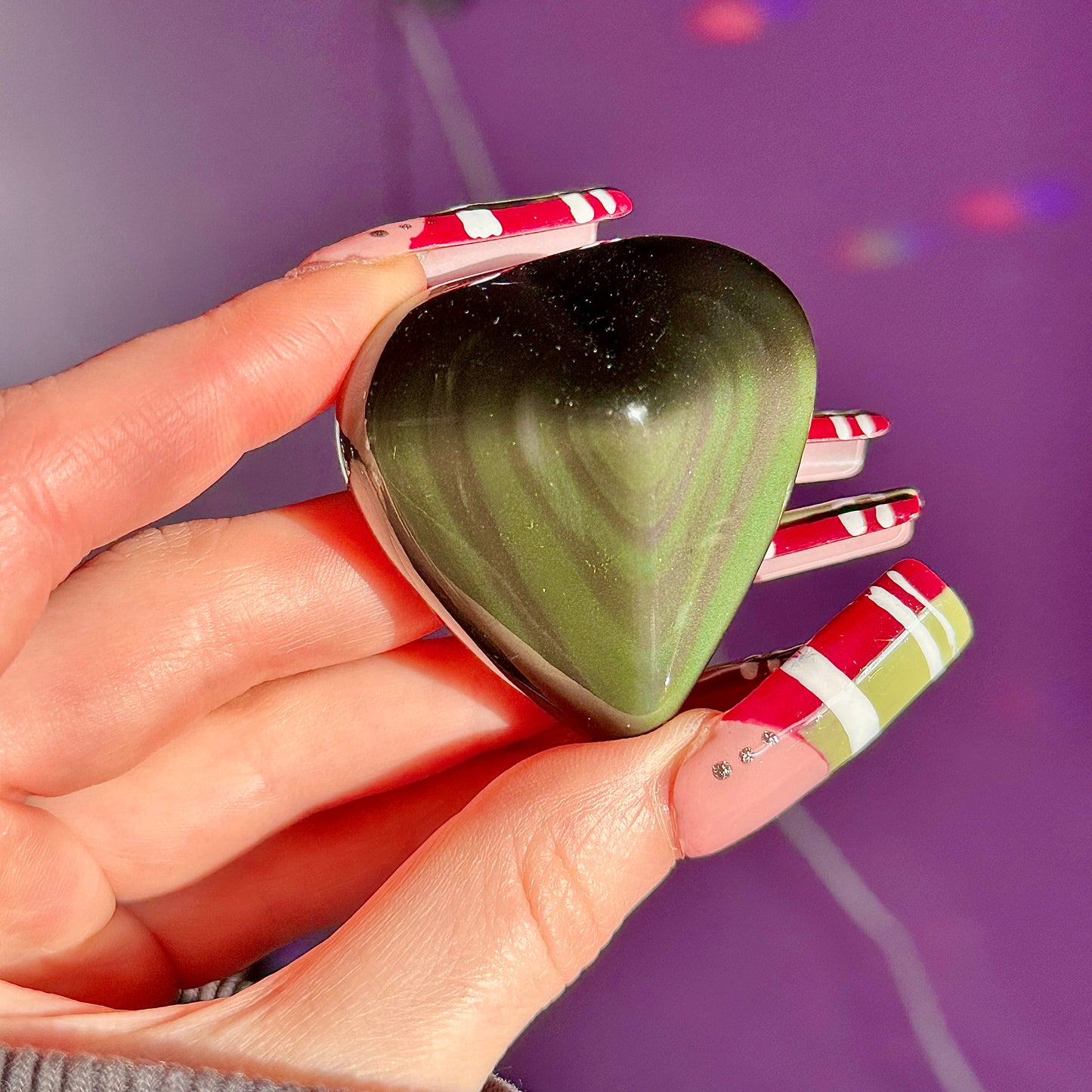 rainbow obsidian heart carvings C & D