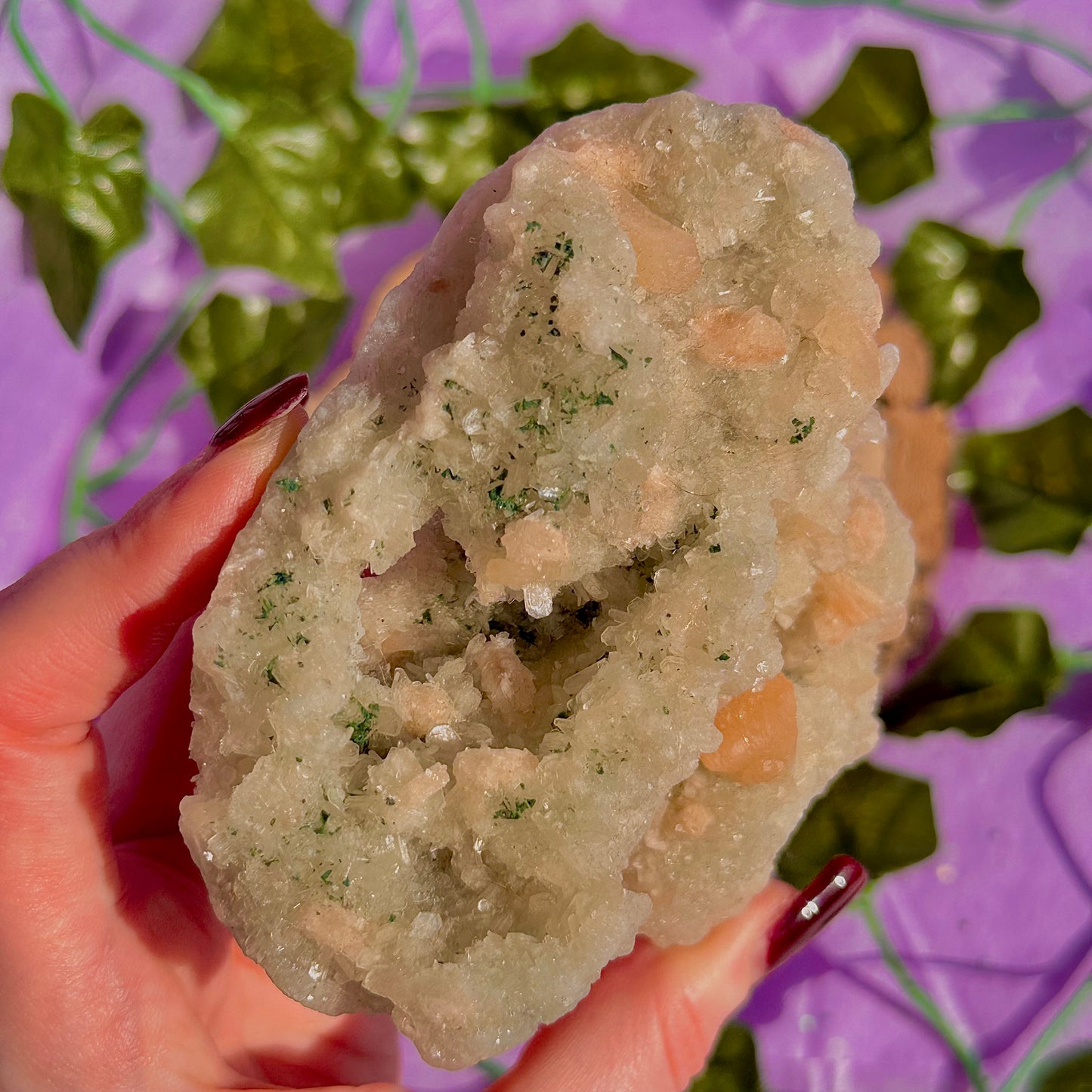 apophyllite verte avec stilbite pêche