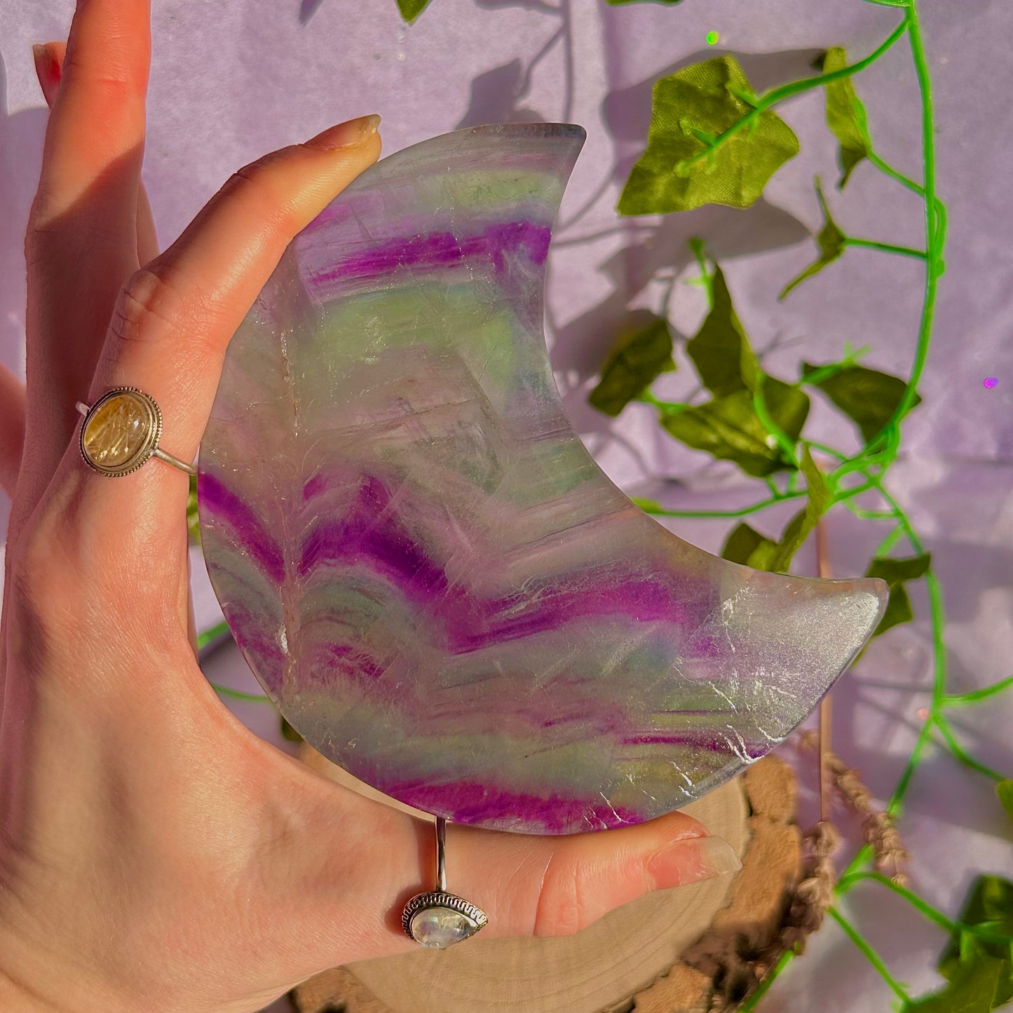 rainbow fluorite moon carving