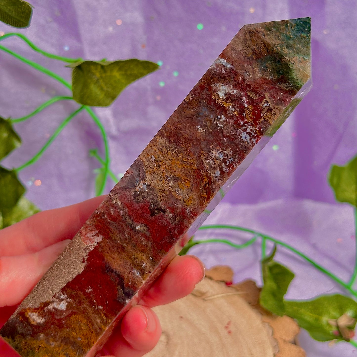 red moss agate tower