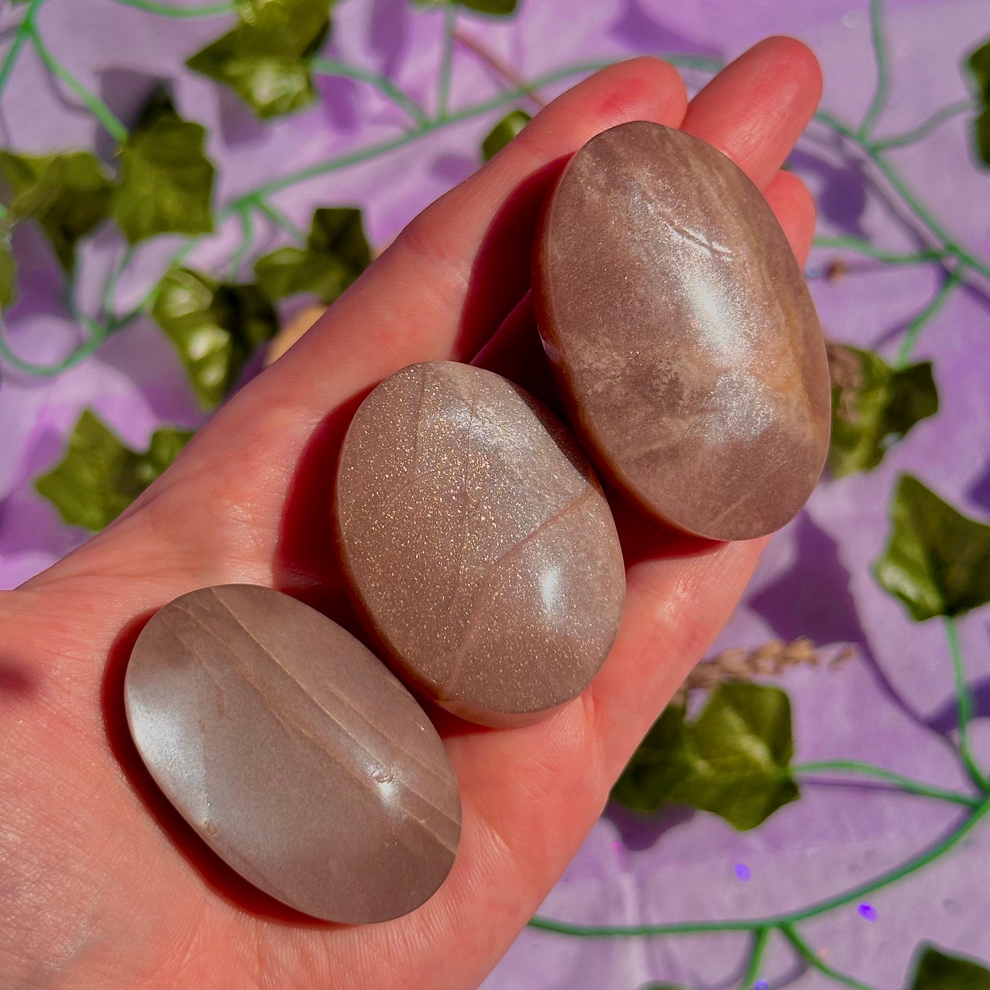 moonstone & sunstone palm stones ~ intuitively chosen