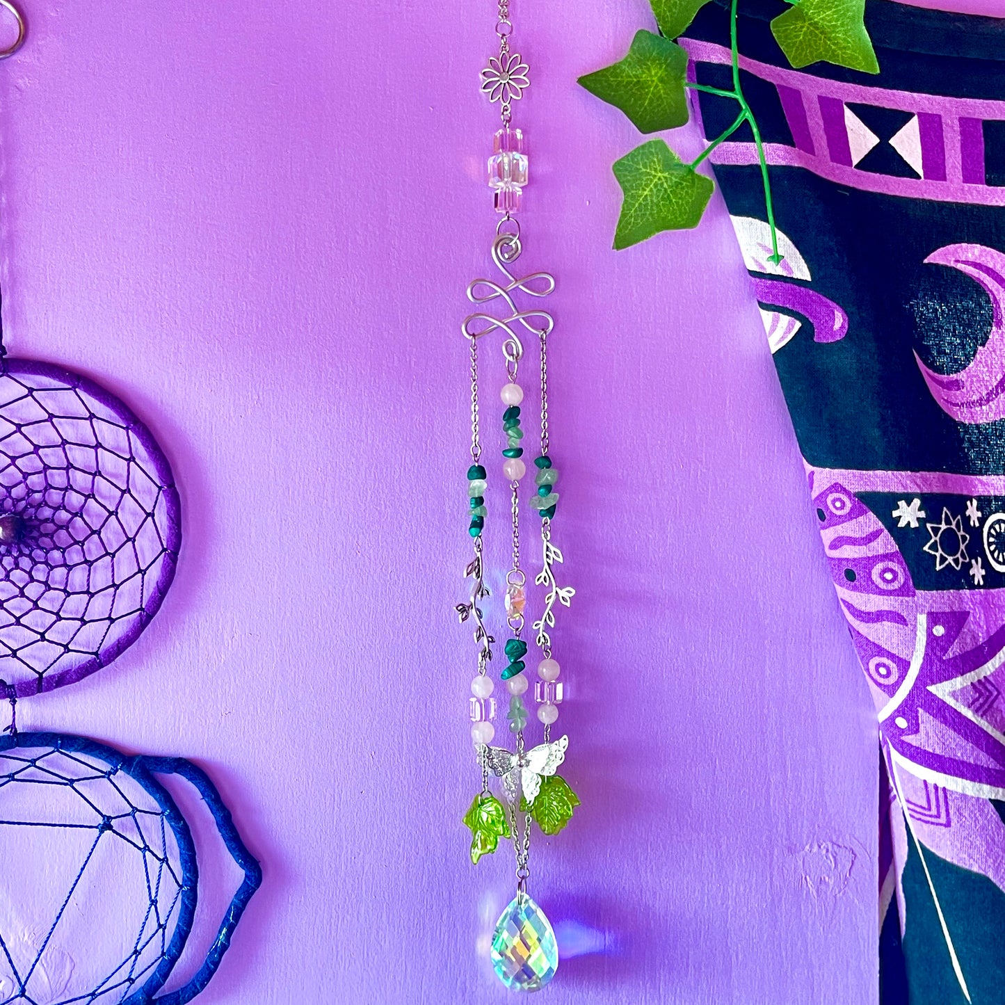 spring garden sun catcher - rose quartz, green aventurine & malachite