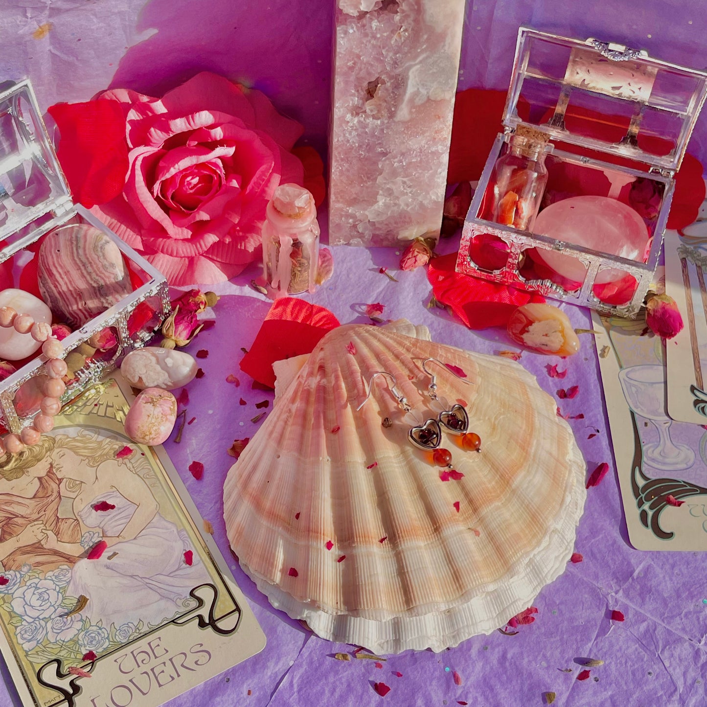 all my heart earrings on 925 sterling silver hooks ~ rose quartz, garnet & carnelian