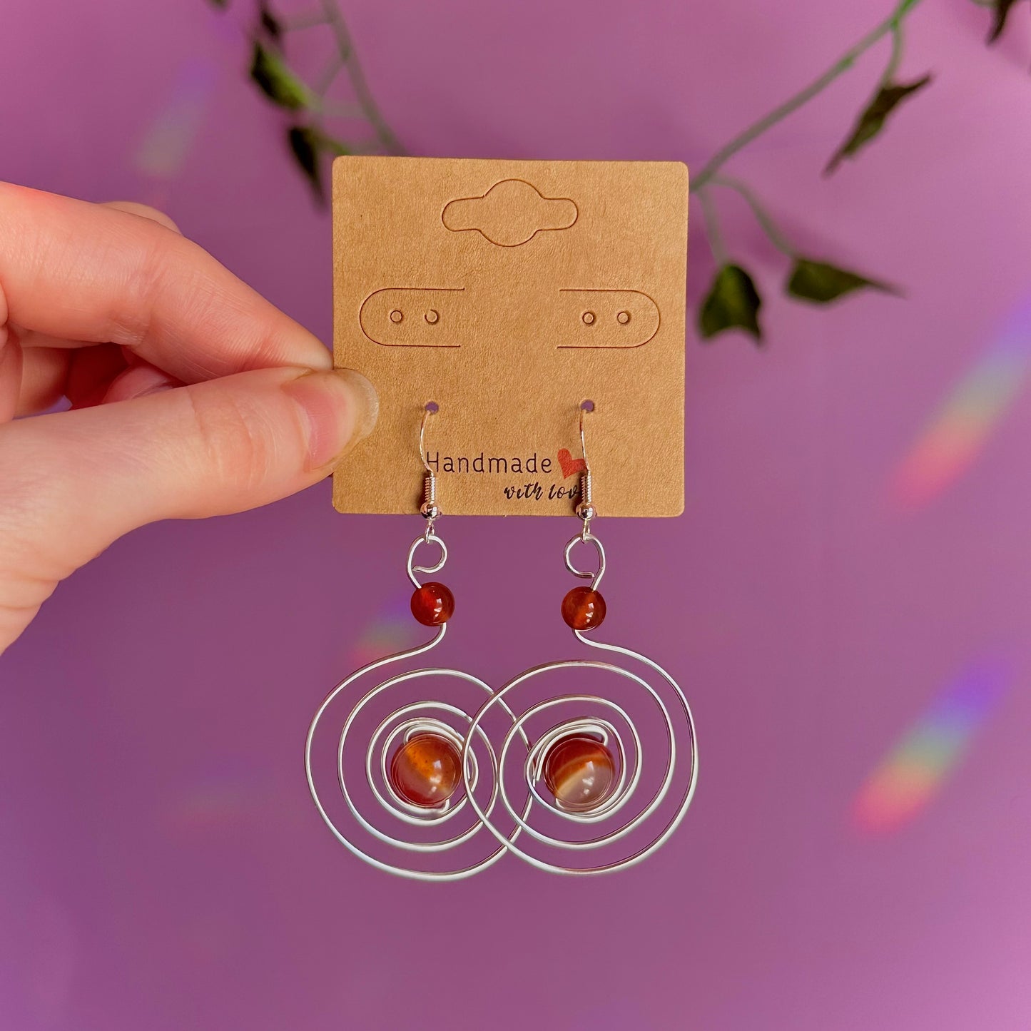 carnelian spiral earrings on 925 hooks