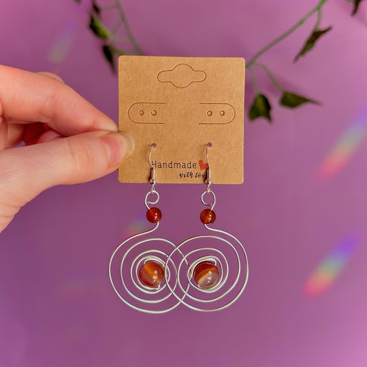 carnelian spiral earrings on 925 hooks
