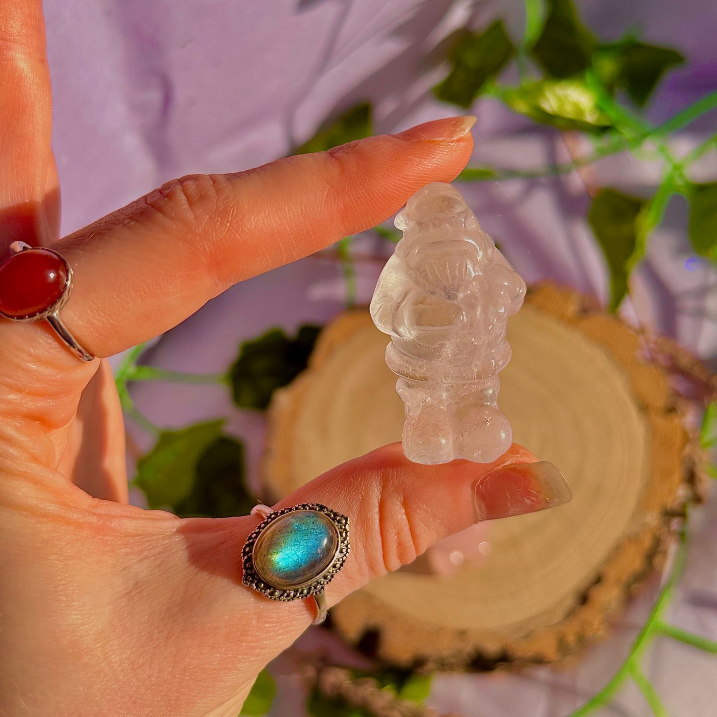 sculptures du père Noël, quartz rose et quartz clair ~ choisissez le vôtre