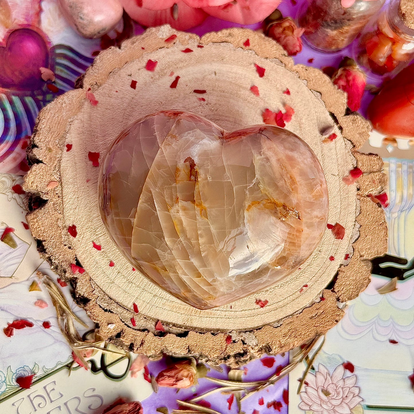 pink moonstone heart carving