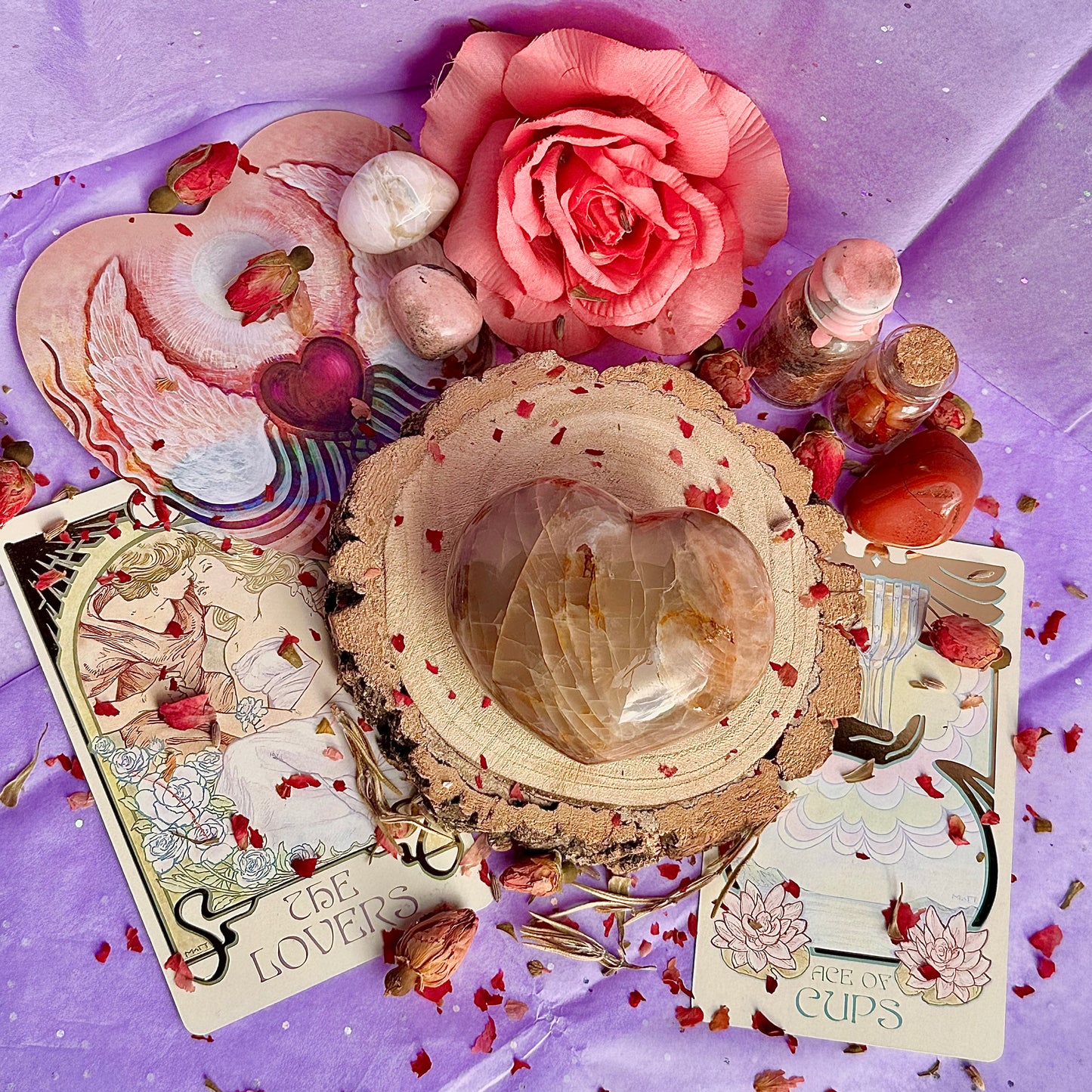 pink moonstone heart carving