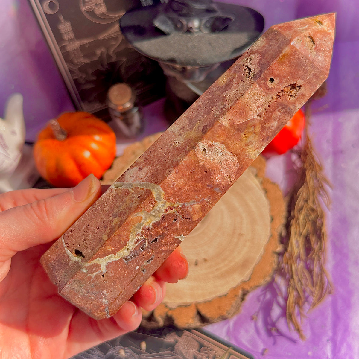 flower jasper “blood splatter” tower