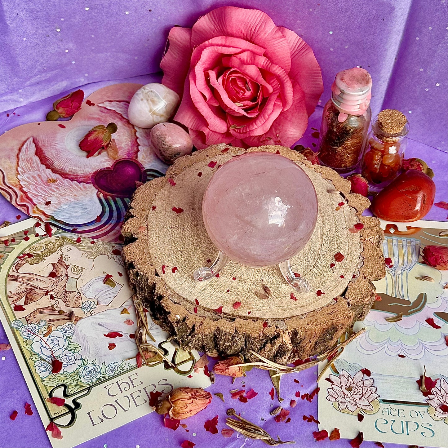 sphère de quartz rose astérisme étoile B