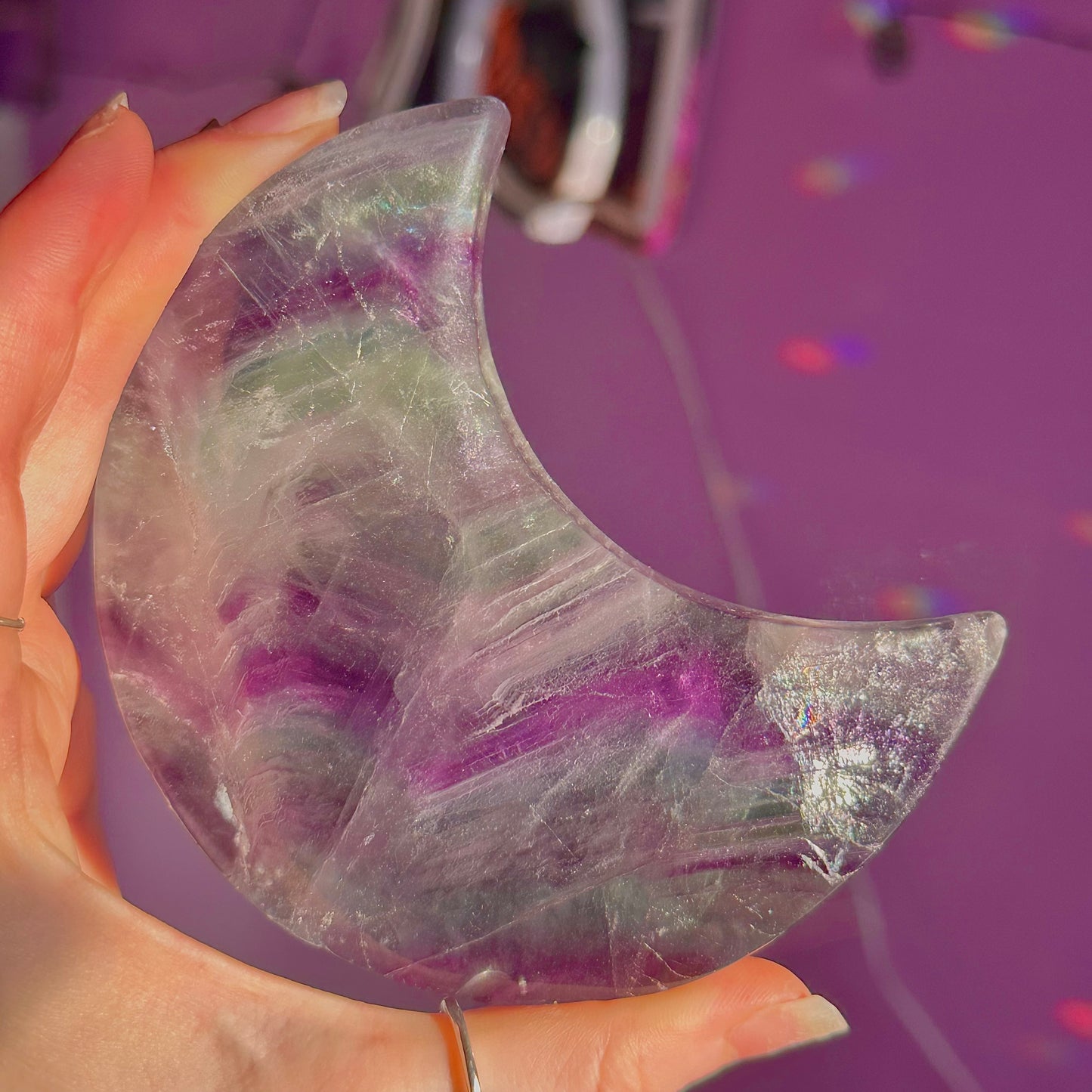 rainbow fluorite moon carving