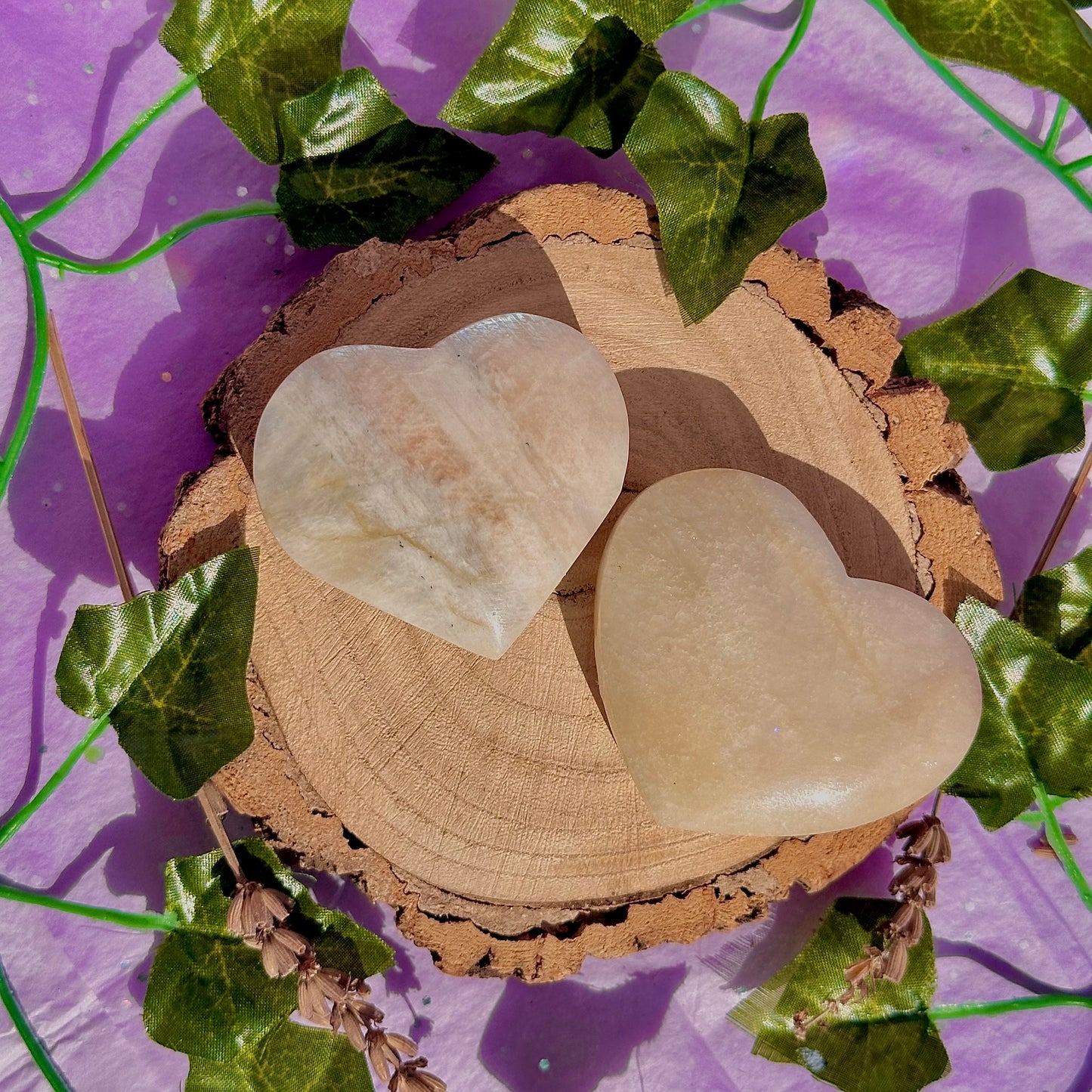belomorite sunstone & moonstone heart carvings ~ intuitively chosen
