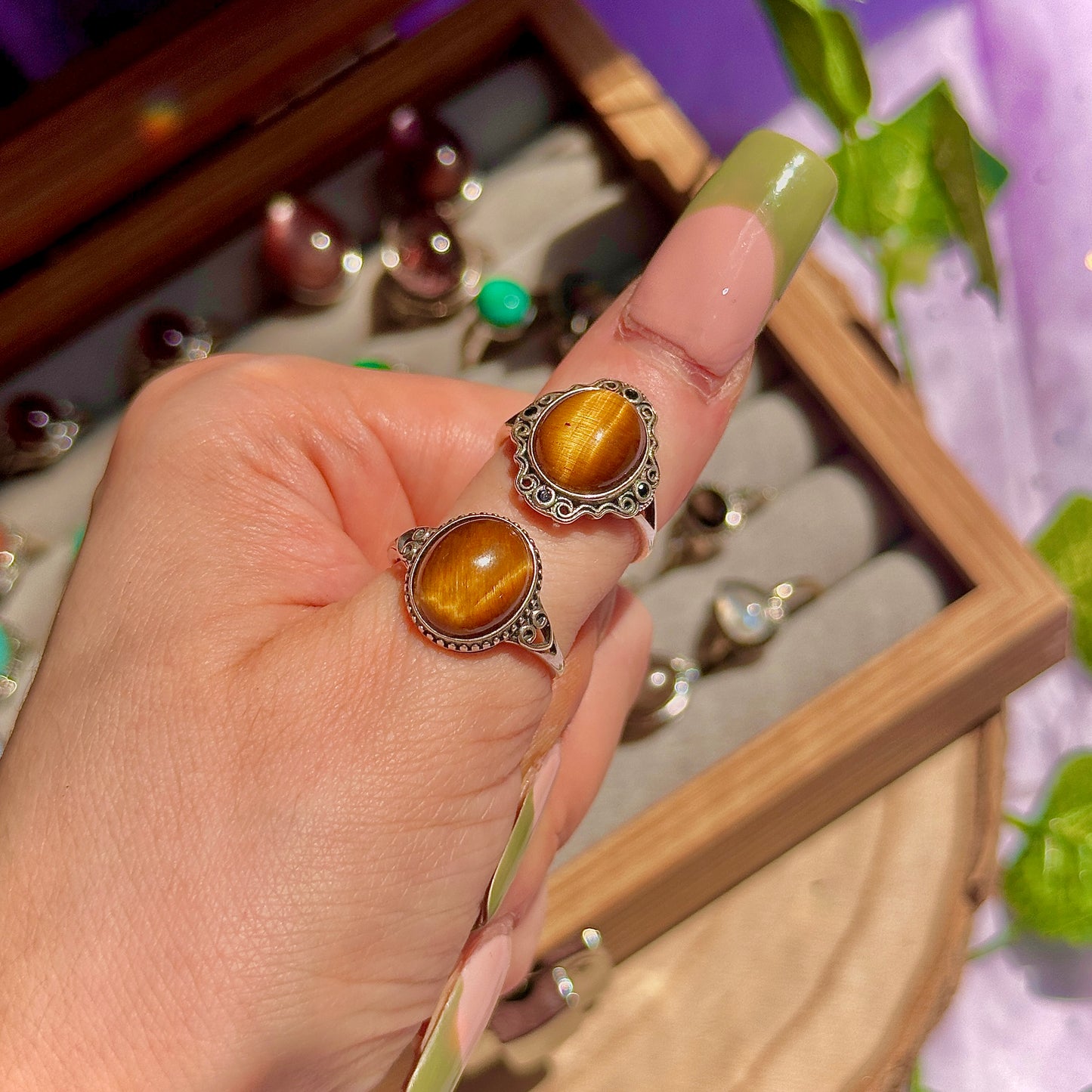 golden tigers eye 925 sterling silver adjustable ring