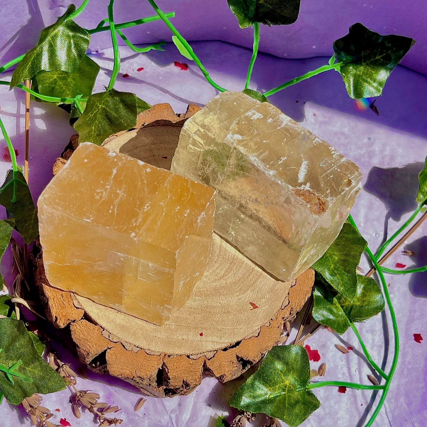 optical golden calcite natural rhombohedrons ~ large