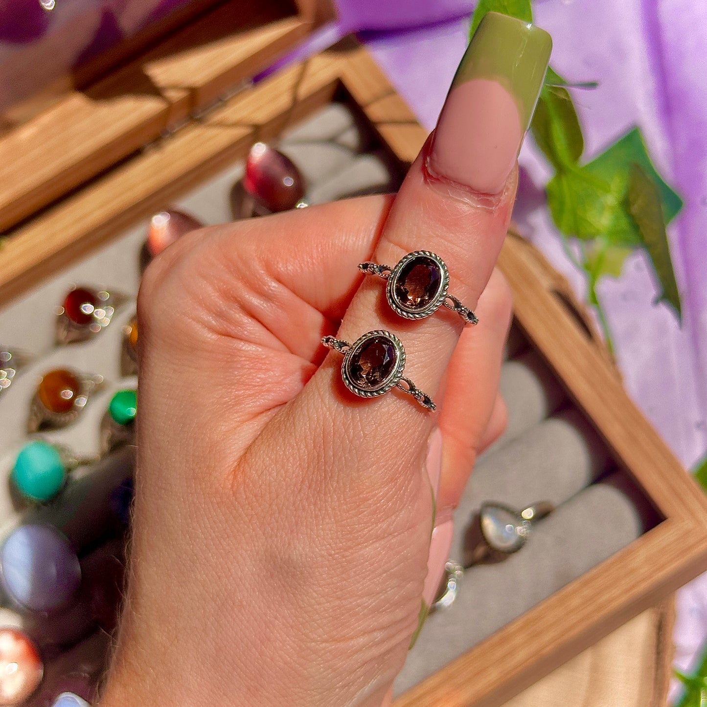 smoky quartz faceted 925 sterling silver adjustable ring