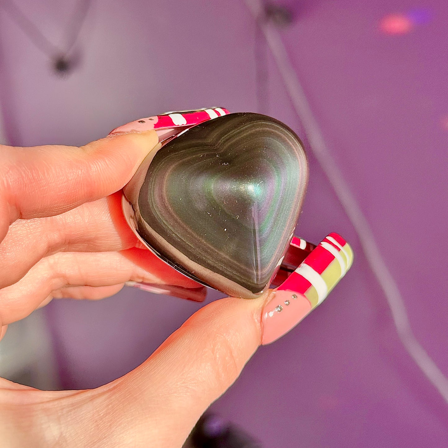 rainbow obsidian heart carvings C & D
