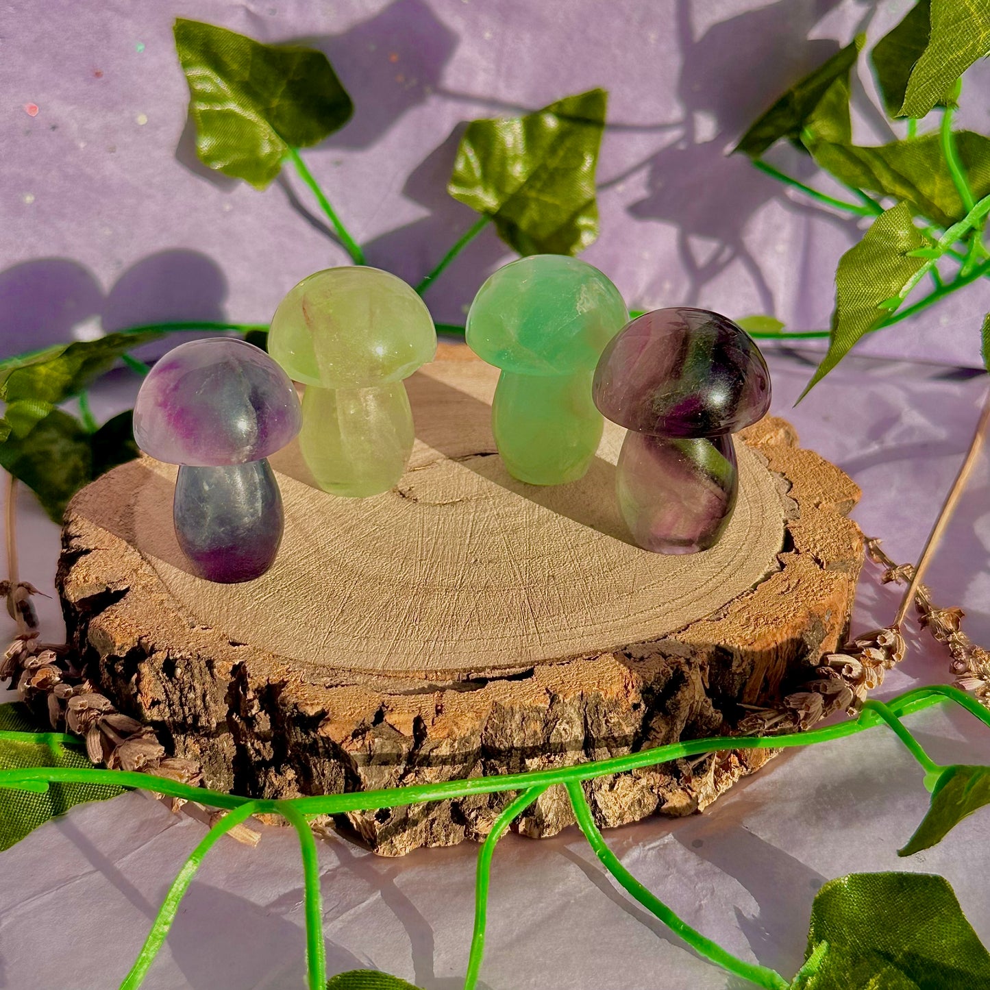 candy rainbow fluorite mushroom carvings ~ intuitively chosen