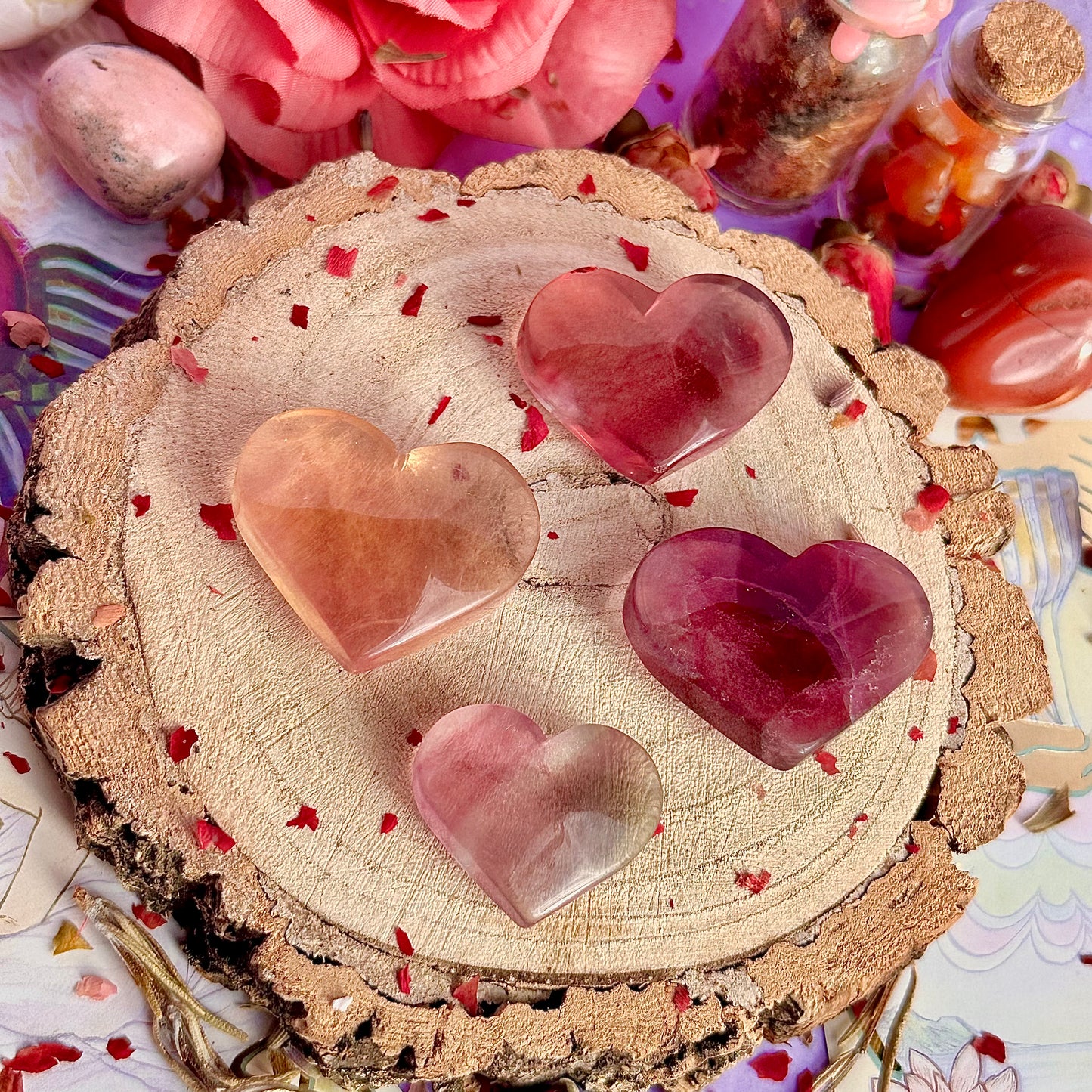 candy rainbow fluorite heart carvings ~ choose your own