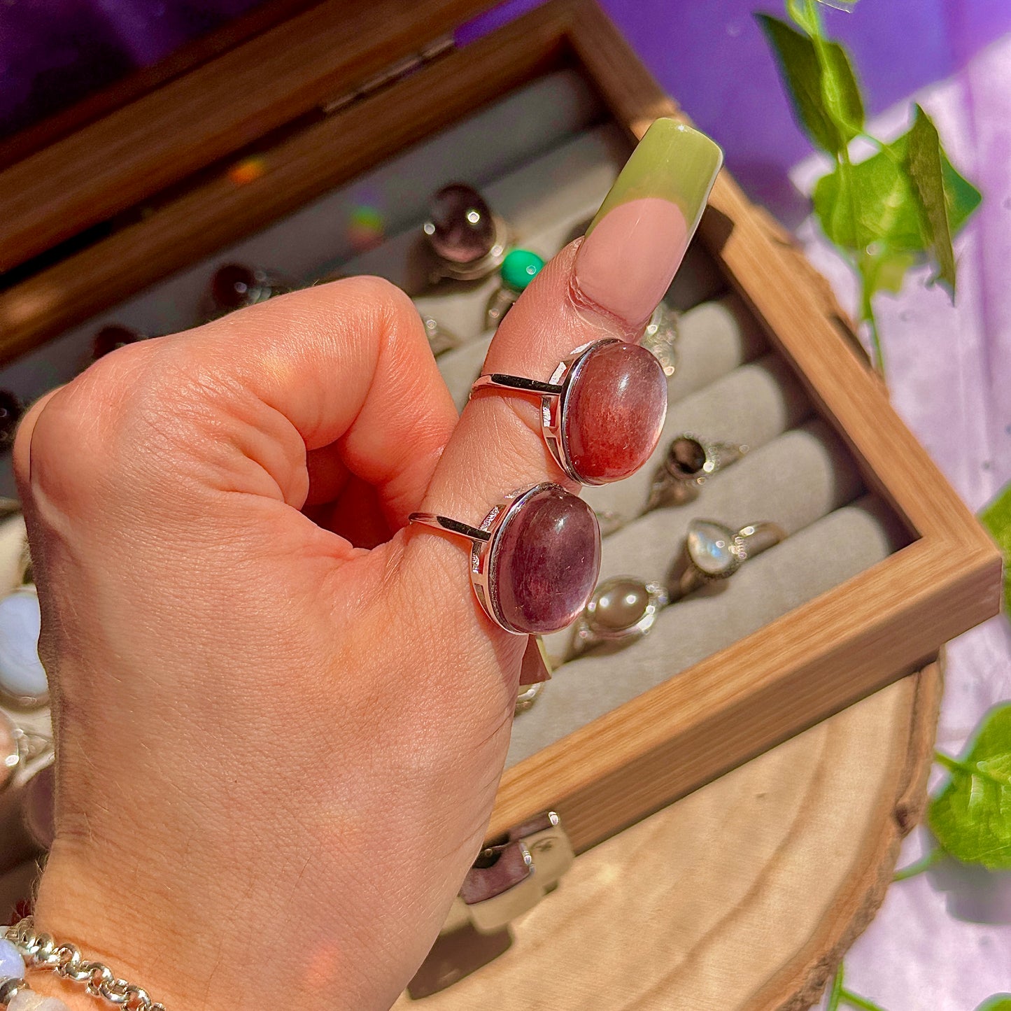 red lepidolite 925 sterling silver adjustable ring
