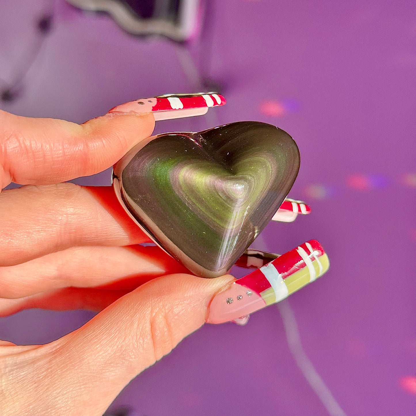 rainbow obsidian heart carvings A & B