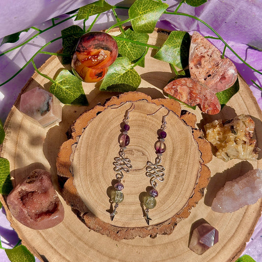 sunset lanterns earrings ~ amethyst, fluorite on 925 hooks