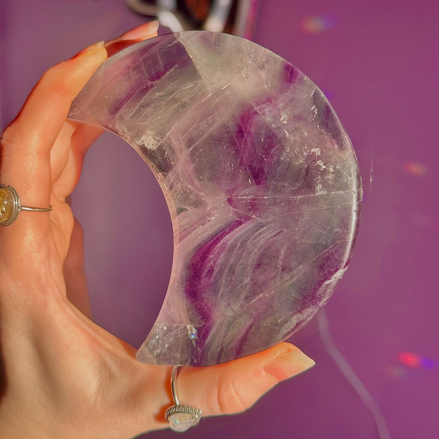 rainbow fluorite moon carving