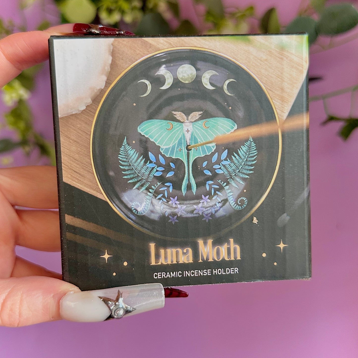 luna moth ceramic incense holder