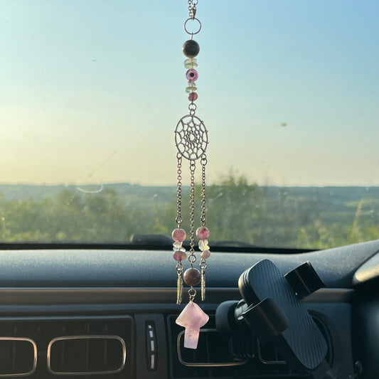 clear mind car charm - fluorite, moss agate & amethyst