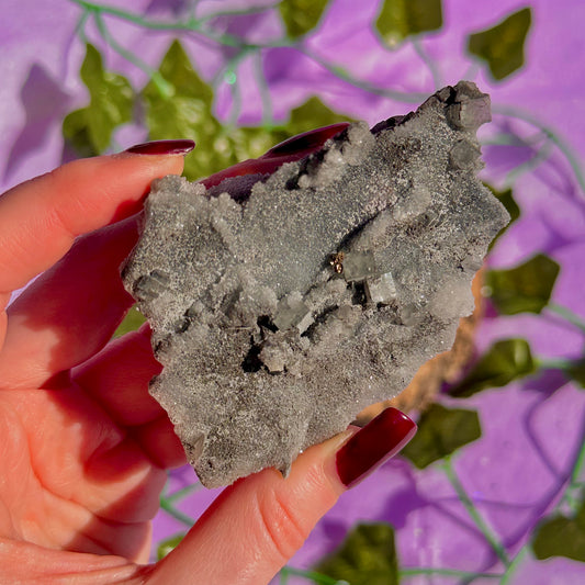 druzy quartz specimen with cubic fluorite & mini pyrite flower