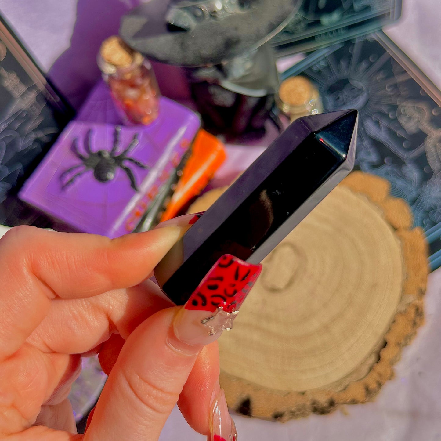 black obsidian point