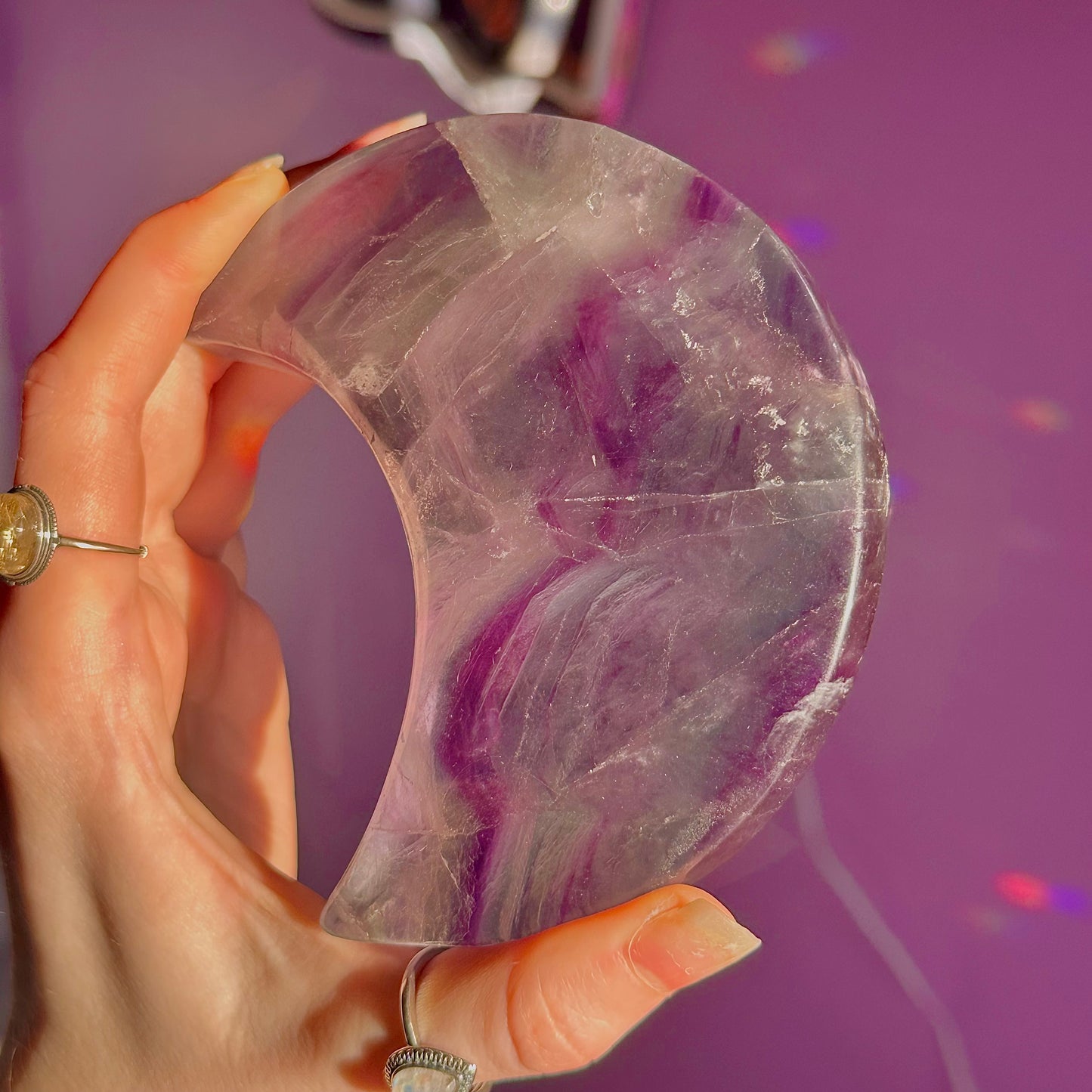 rainbow fluorite moon carving