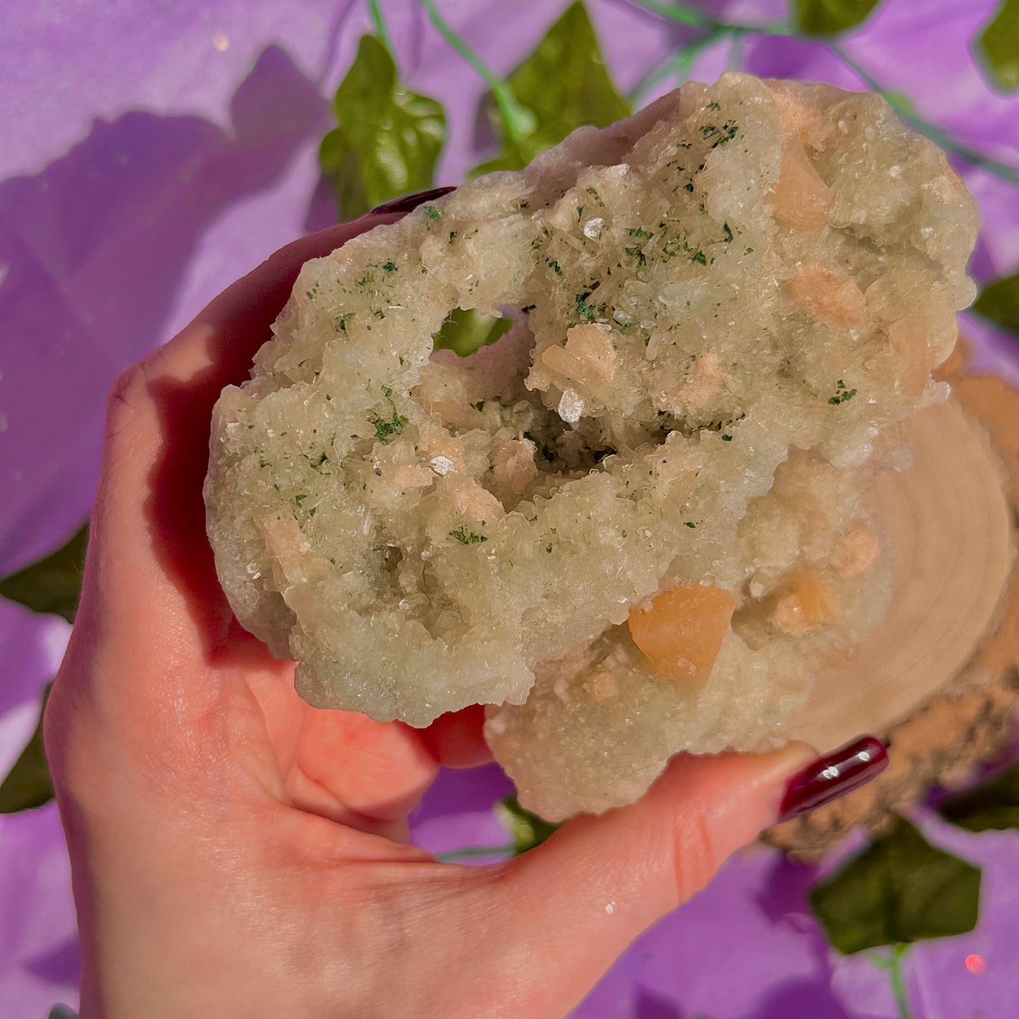 apophyllite verte avec stilbite pêche