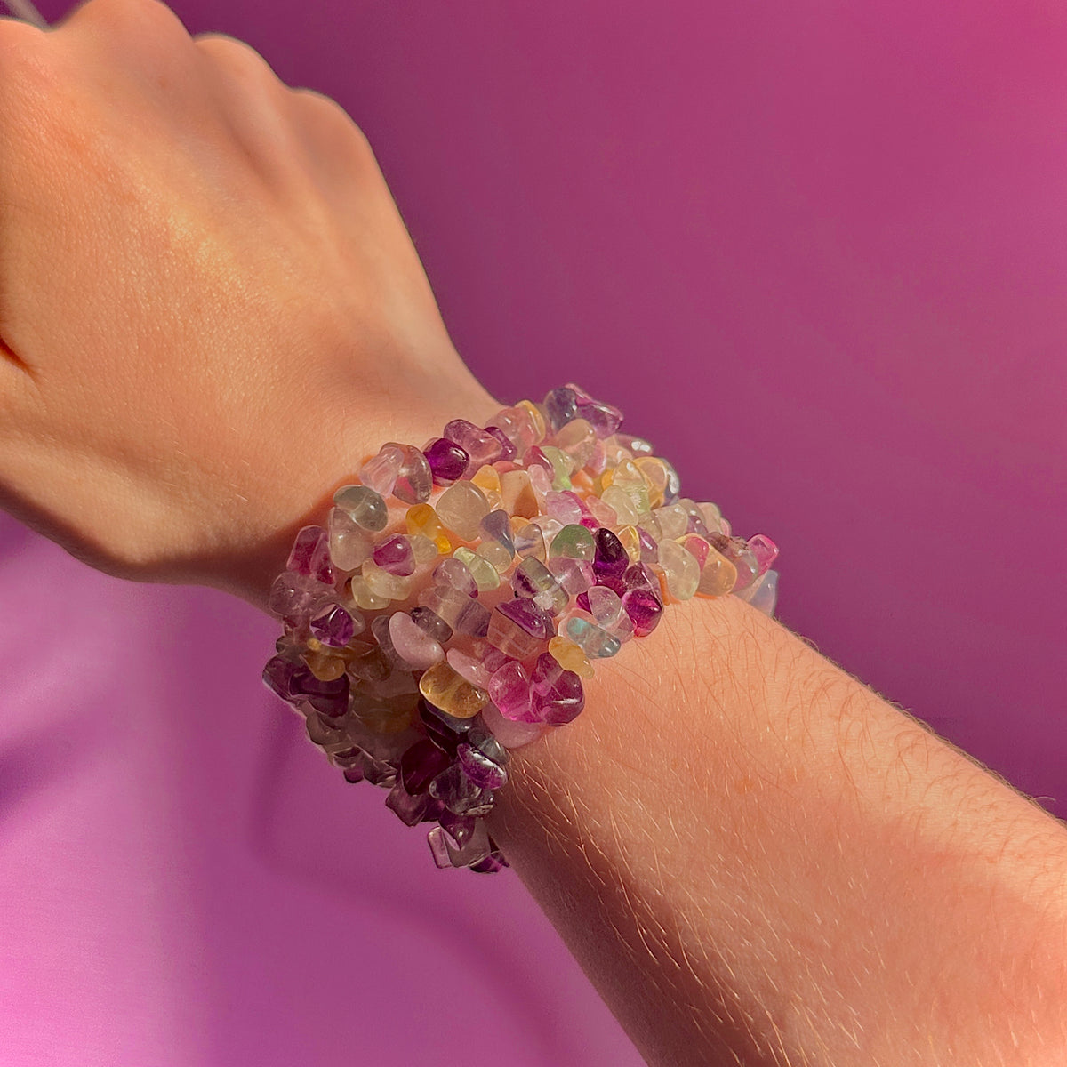 rainbow fluorite chip bracelets