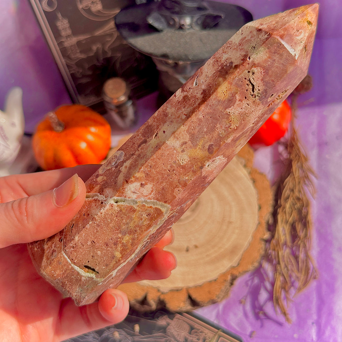 flower jasper “blood splatter” tower