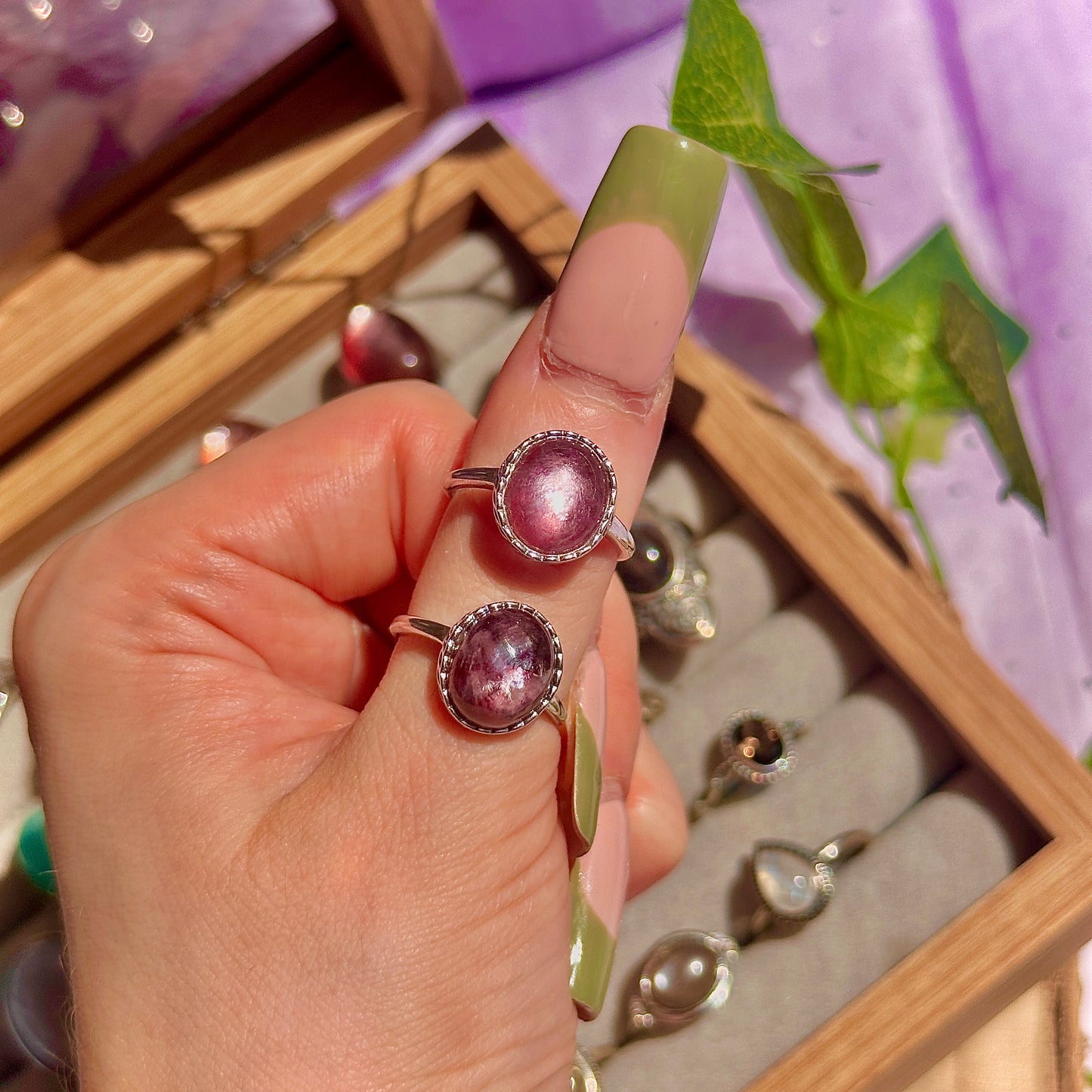 lepidolite 925 sterling silver adjustable ring