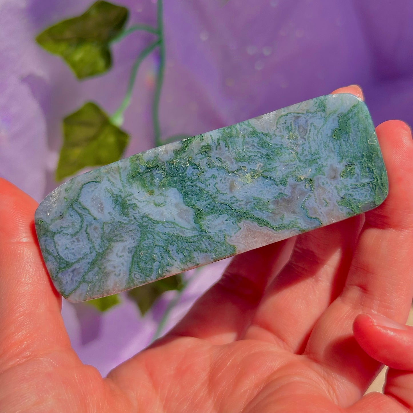 moss agate sea horse carving ~ self standing