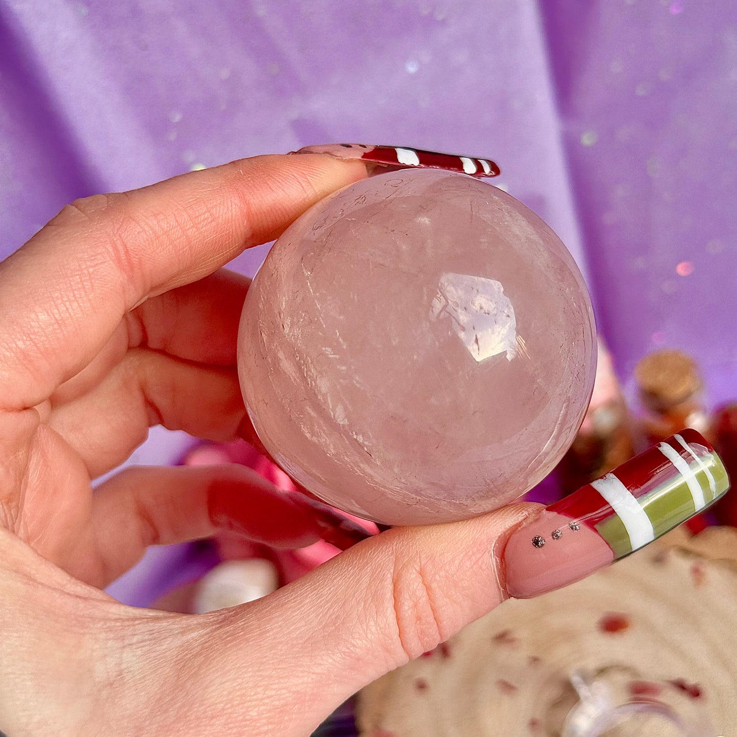sphère de quartz rose astérisme étoile B