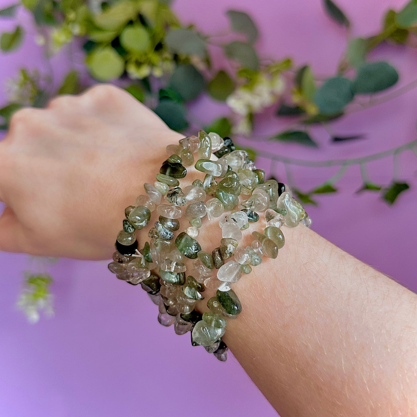 green rutile chip bracelets