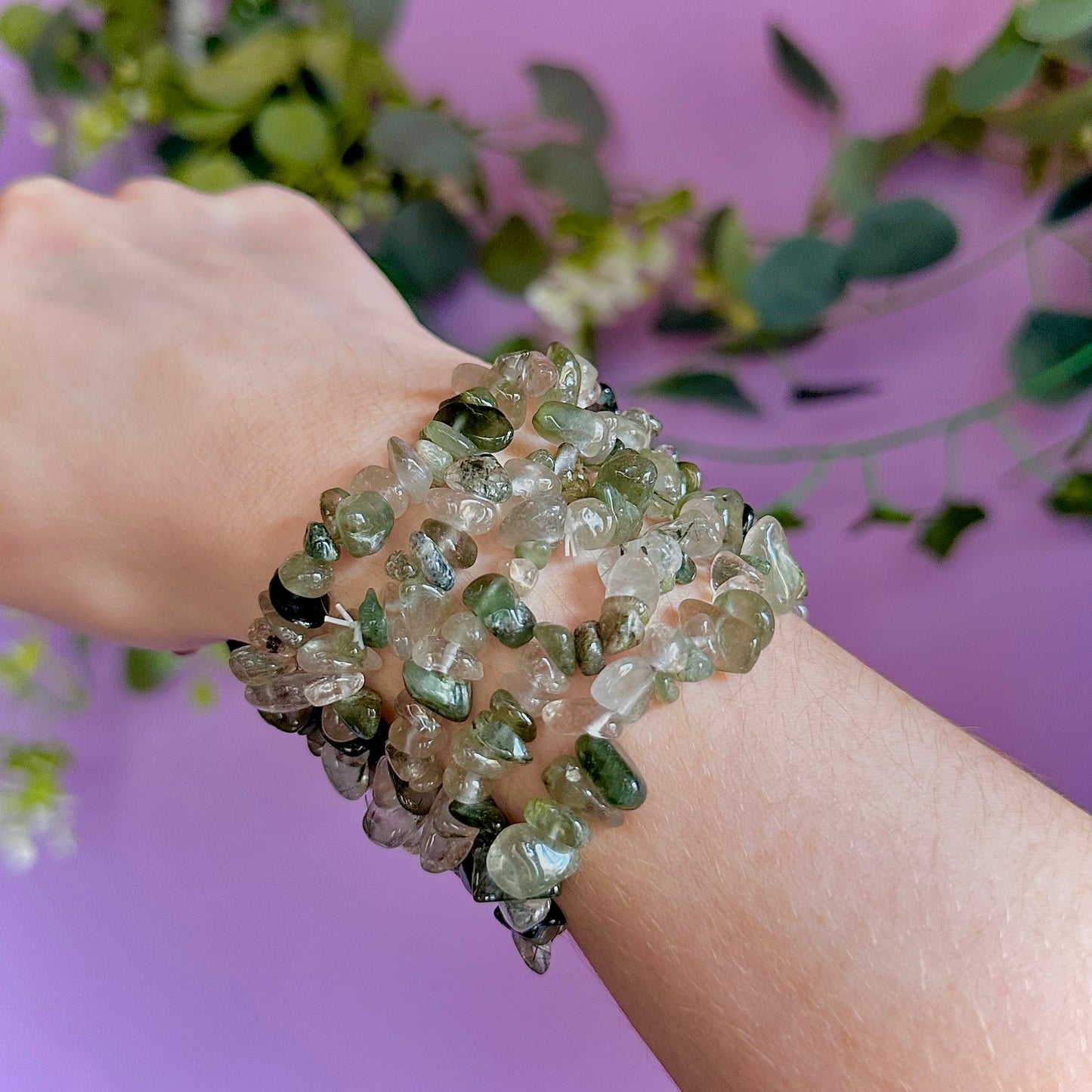 green rutile chip bracelets