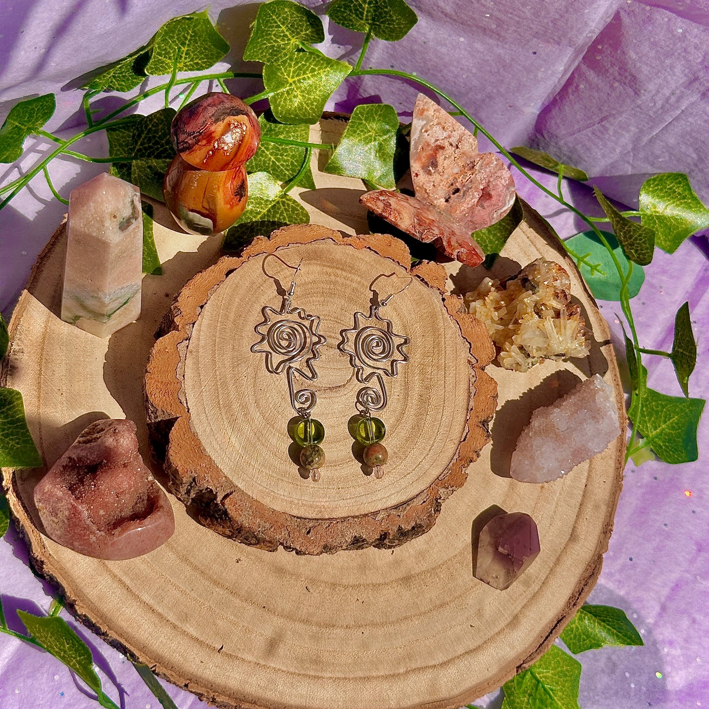 flower field earrings ~ unakite on 925 hooks