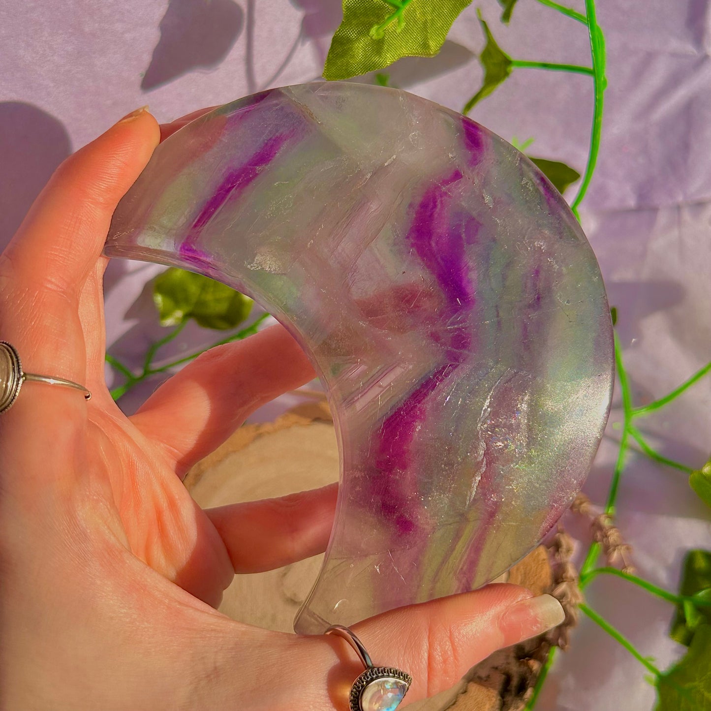 rainbow fluorite moon carving