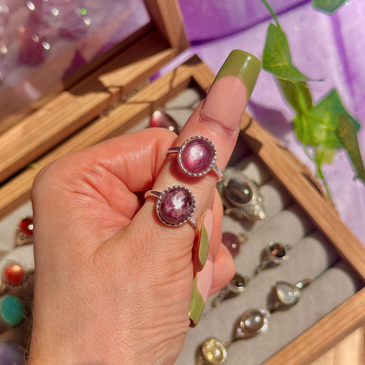 lepidolite 925 sterling silver adjustable ring