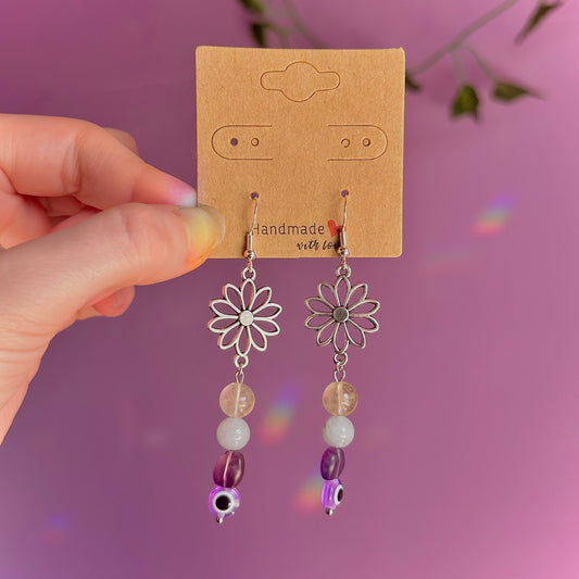 bloom earrings on 925 hooks ~ fluorite, aquamarine, calcite