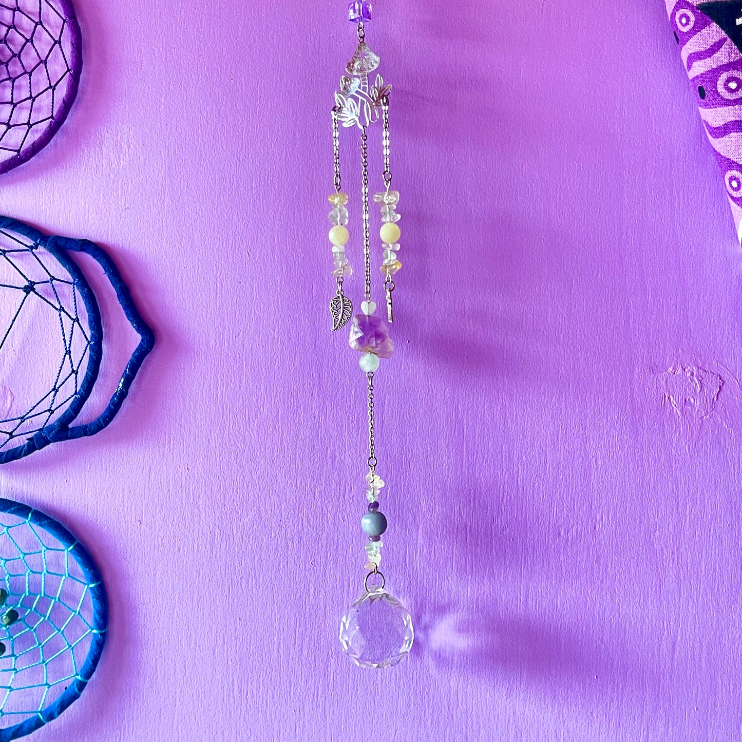 the magick tree sun catcher - amazonite, fluorite, amethyst, calcite, clear quartz, citrine & angelite