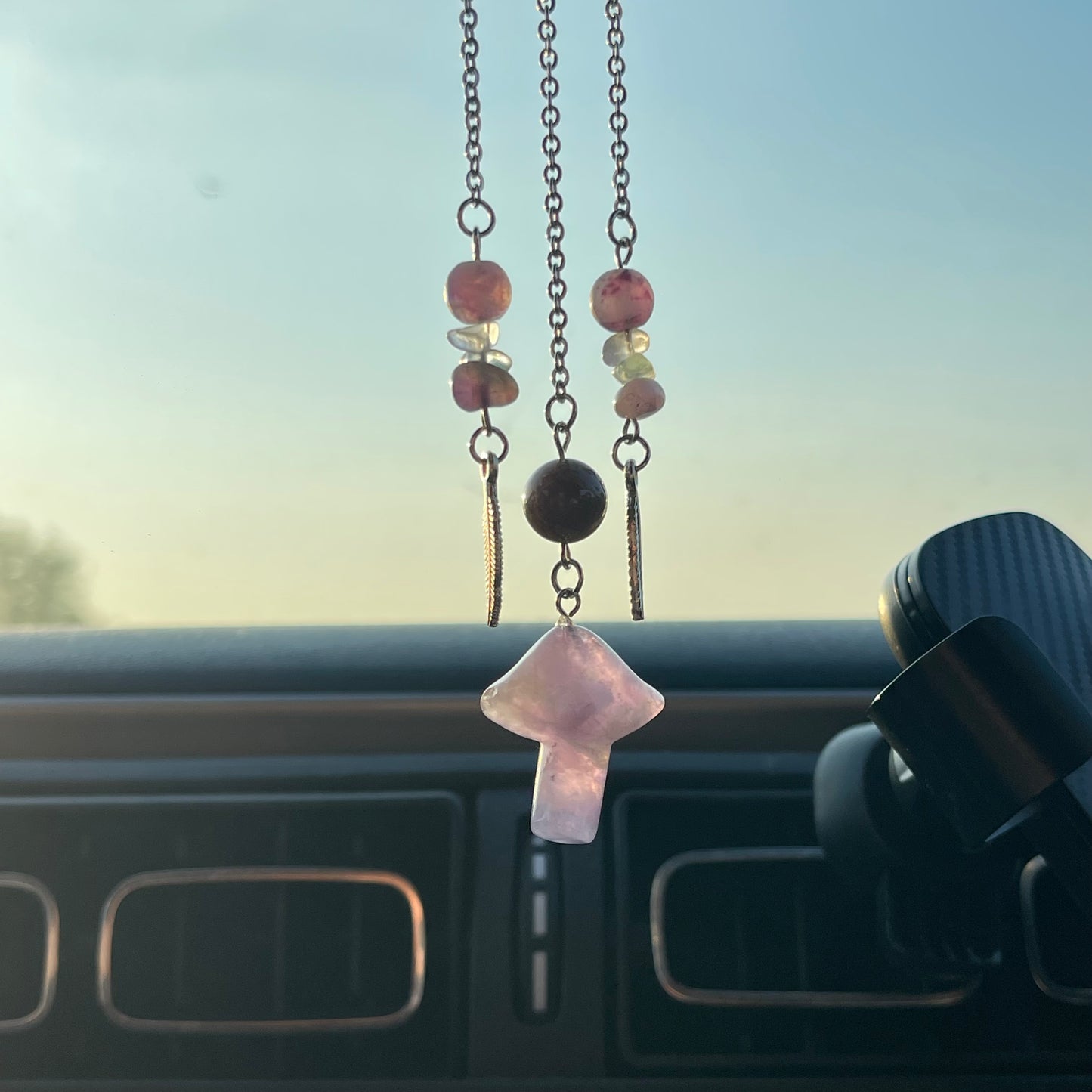 clear mind car charm - fluorite, moss agate & amethyst