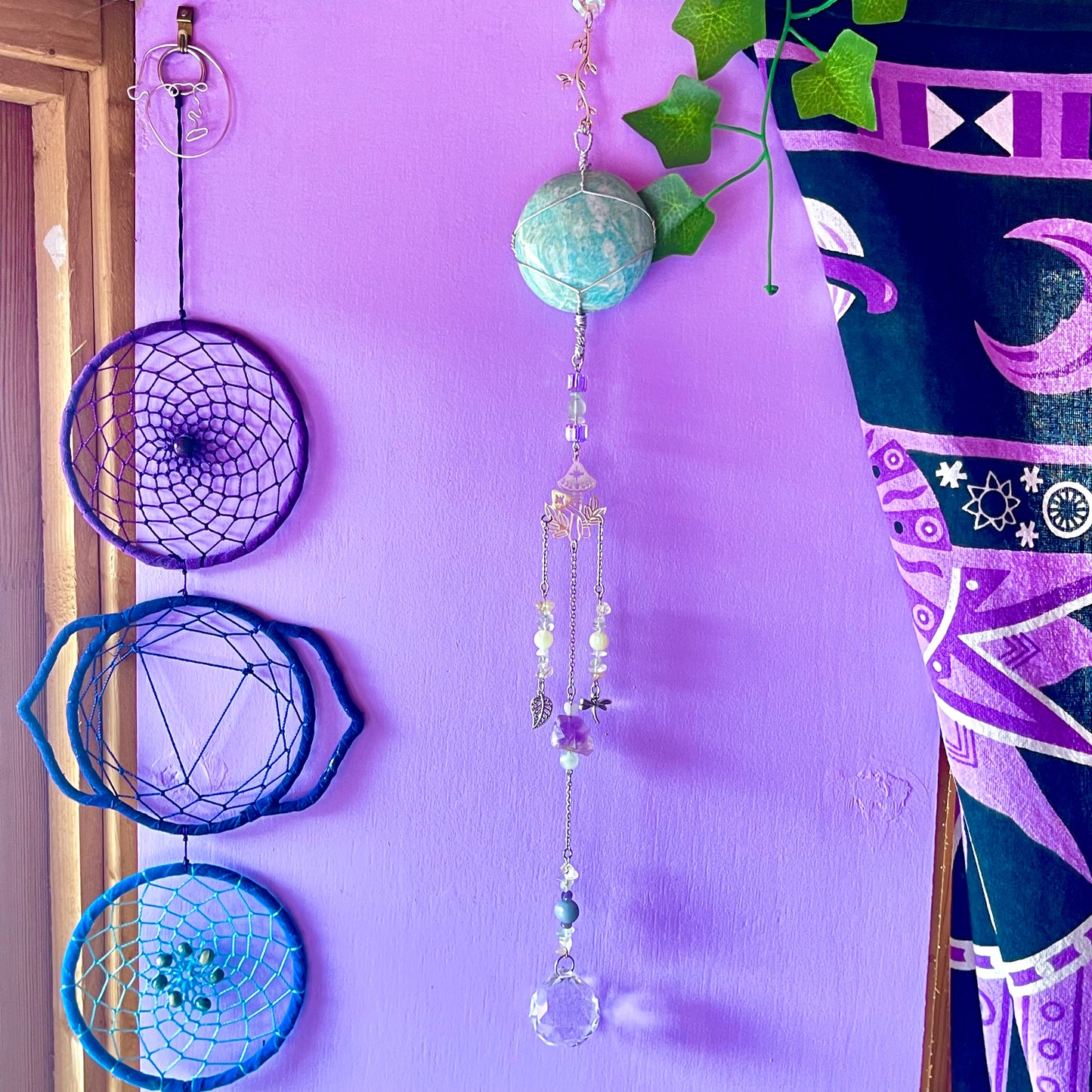 the magick tree sun catcher - amazonite, fluorite, amethyst, calcite, clear quartz, citrine & angelite