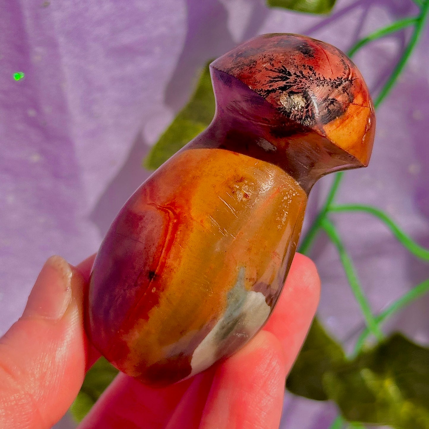 polychrome jasper covered with dendrite’s mushroom carving rare