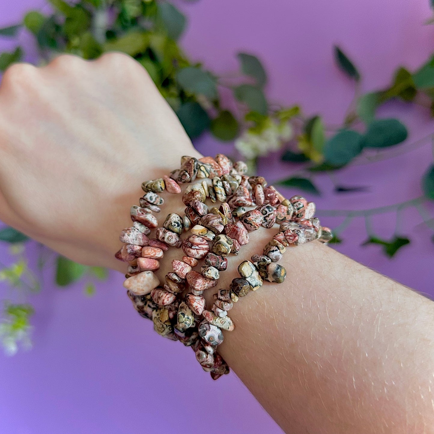 leopard jasper chip bracelets