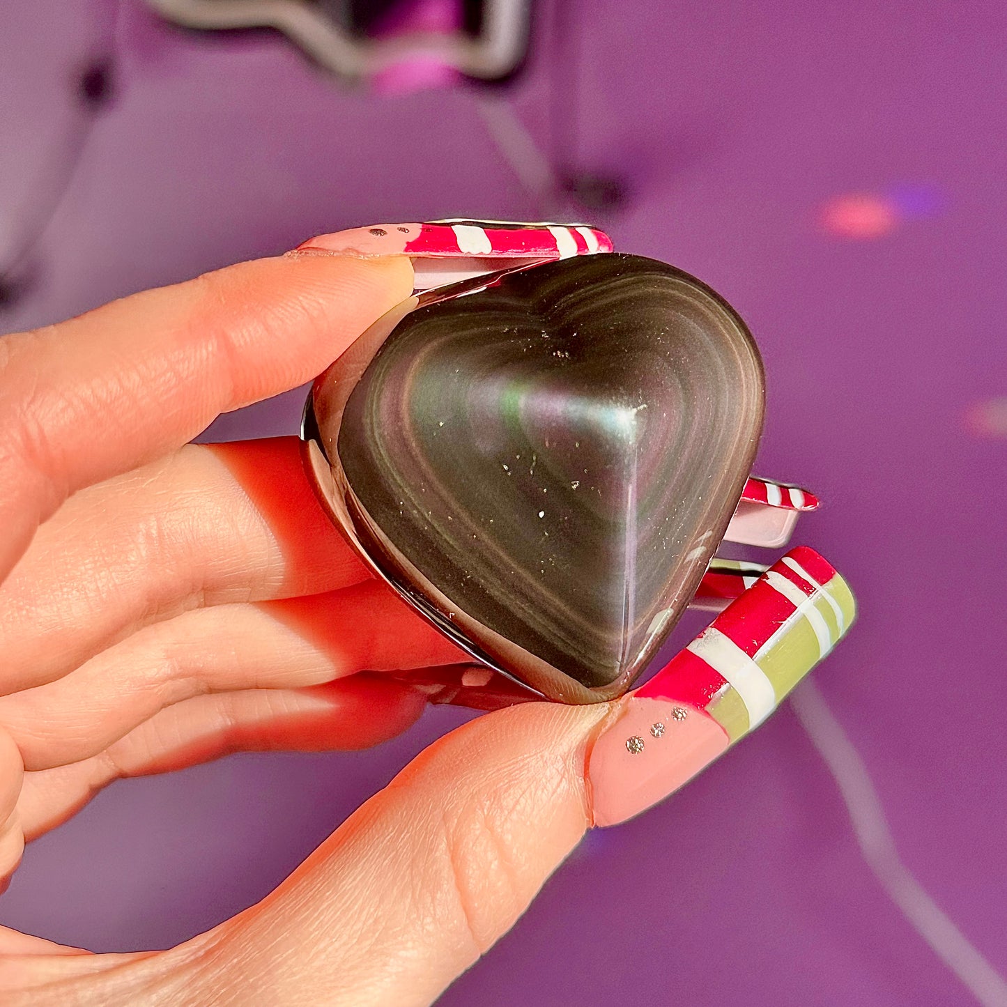 rainbow obsidian heart carvings C & D