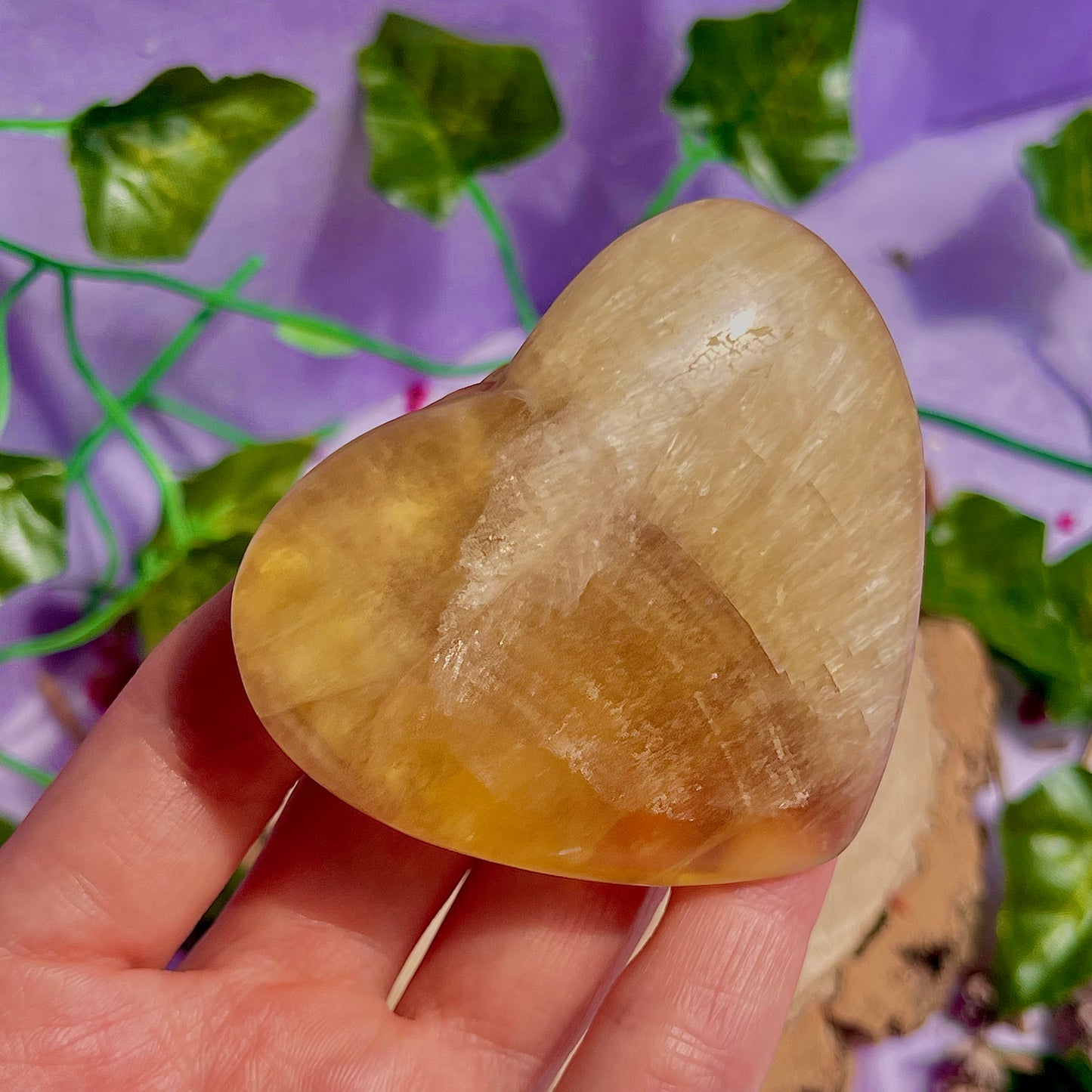 yellow fluorite heart carving